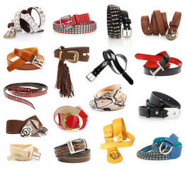 Image showing Leather belts isolated on the white