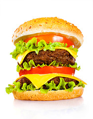 Image showing Tasty and appetizing hamburger on a white