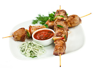 Image showing Tasty grilled meat, shish kebab