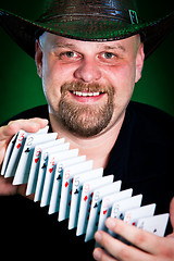 Image showing man skilfully shuffles playing cards