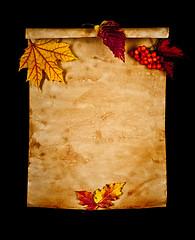 Image showing Old paper with autumn leaves, autumn note