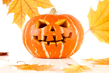 Image showing halloween, old jack-o-lantern on white