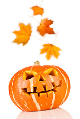 Image showing halloween, old jack-o-lantern on white