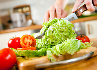 Image showing Woman's hands cutting vegetables