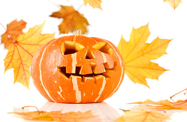 Image showing halloween, old jack-o-lantern on white