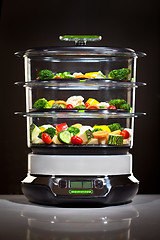 Image showing Healthy cooking, steam cooker with vegetables