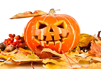 Image showing halloween, old jack-o-lantern on white