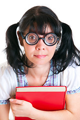 Image showing Nerd Student Girl with Textbooks