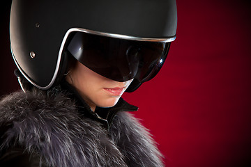 Image showing Biker girl in a helmet