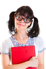 Image showing Nerd Student Girl with Textbooks