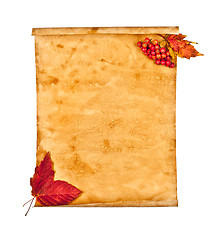 Image showing Old paper with autumn leaves, autumn note