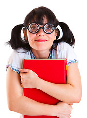 Image showing Nerd Student Girl with Textbooks