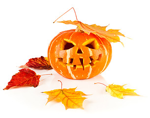 Image showing halloween, old jack-o-lantern on white