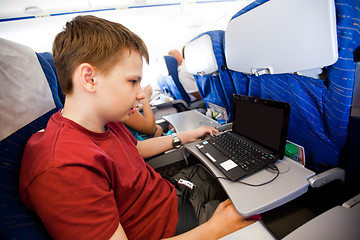 Image showing boy flies in the plane 