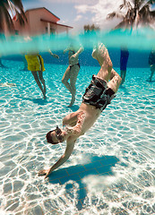 Image showing teenager floats in pool