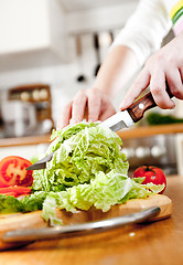 Image showing Woman's hands cutting vegetables