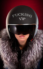 Image showing Biker girl in a helmet