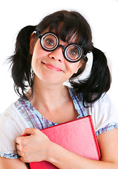 Image showing Nerd Student Girl with Textbooks