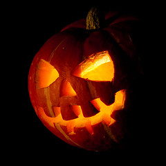 Image showing halloween, old jack-o-lantern on black