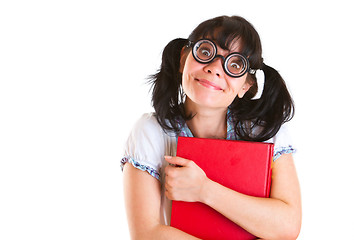 Image showing Nerd Student Girl with Textbooks