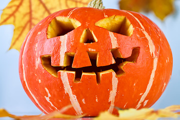 Image showing halloween, old jack-o-lantern on blue