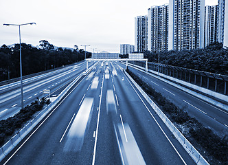 Image showing Traffic on highway in blue