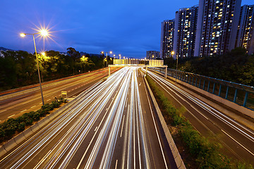 Image showing light trails in mega city highway