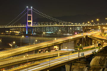 Image showing freeway and bridge at night