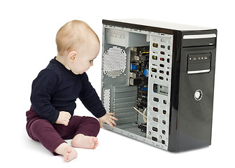 Image showing young child with open computer