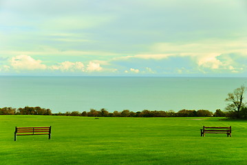 Image showing Two parkbenches