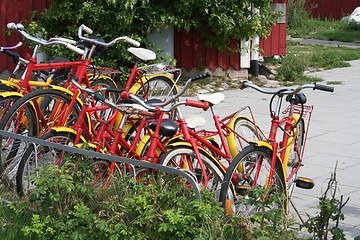 Image showing Bicycles in red and yellow