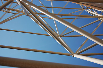 Image showing Detail of the modern construction against blue sky background