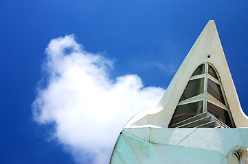 Image showing Detail of the modern construction against blue sky background