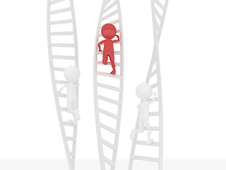 Image showing 3D people climbing using a ladder