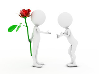 Image showing Man giving a woman a rose, a sign of love