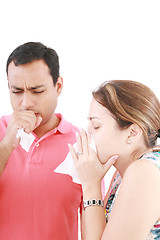 Image showing young couple having the flu, isolated over white background 