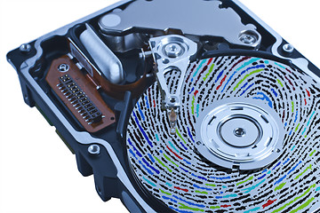 Image showing hard disk drive with colored fingerprint