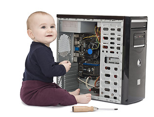 Image showing young child with open computer