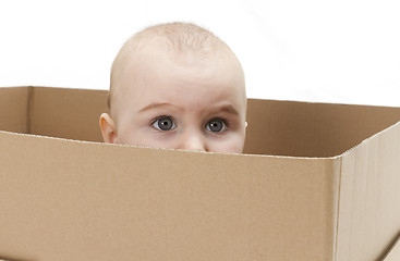 Image showing young child in cardboard box