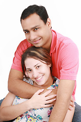 Image showing Young happy couple on white background 