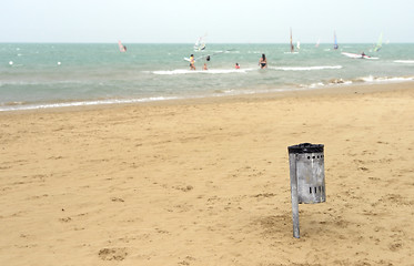 Image showing trash can at the sunny beach