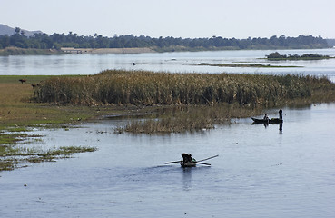 Image showing River Nile scenery with fishing boats