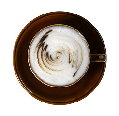 Image showing brown porcelain cup with marbled milk froth