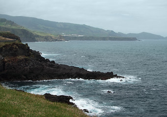 Image showing misty coastal scenery at the Azores