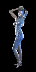 Image showing blue bodypainted woman and fabrics