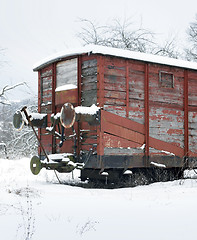 Image showing old railway car at winter time