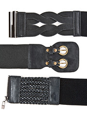 Image showing Three black leather women's belt