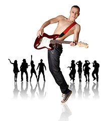 Image showing punk man with the guitar and silhouette