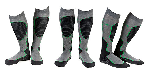 Image showing A collage of three pairs of gray ski socks