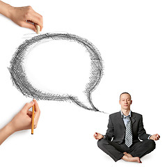 Image showing human hands with speech bubble and man